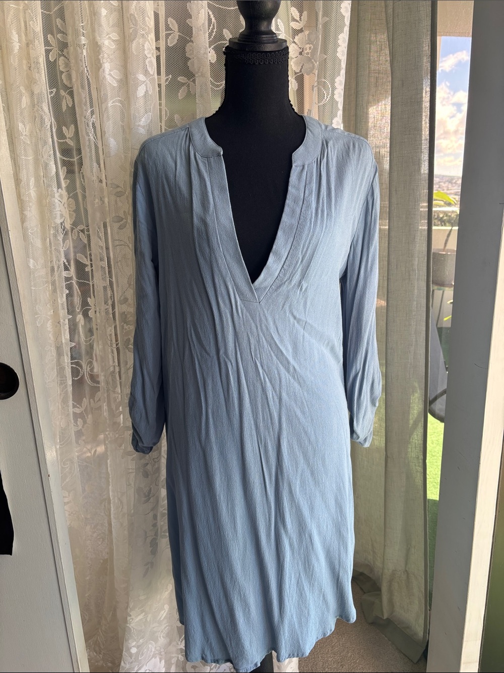 Aakaa Light Blue V-Neck Tunic Dress